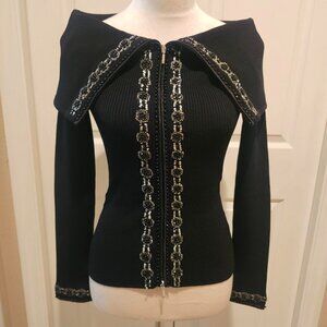 CACHE BLACK STRETCH SWEATER WITH BEADING